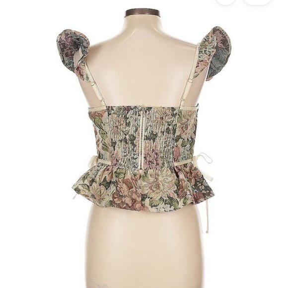 🤍 Sofie the Label Jacquard Corset Top Velvet Ribbons Cottagecore Milkmaid NWT - Picture 4 of 11